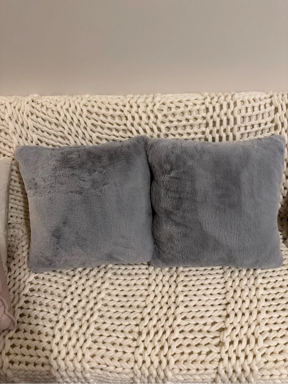 Set of 2 Plush Gray Decorative Throw Pillows 18x18